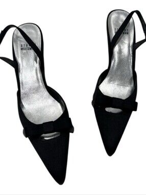 Stuart Weitzman Black Pointed Bow Slingback Heels